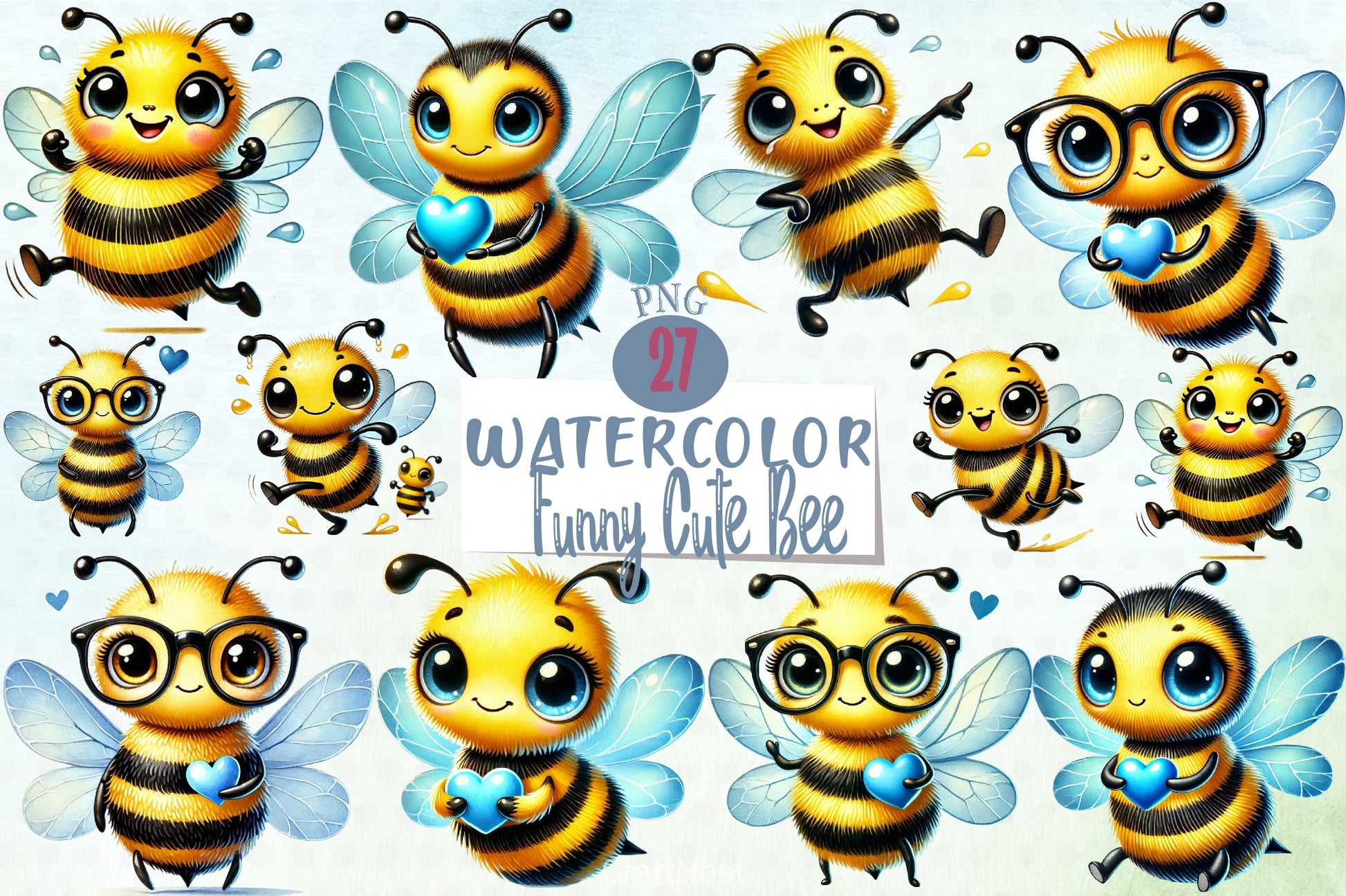 Funny Cute Bee Clipart Bundle - CraftNest - Digital Crafting and Art