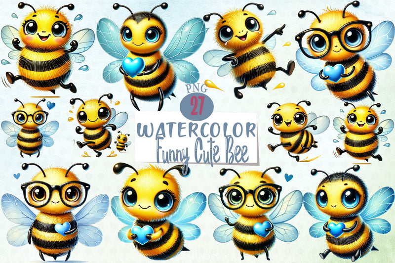 Funny Cute Bee Clipart Bundle - CraftNest - Digital Crafting and Art
