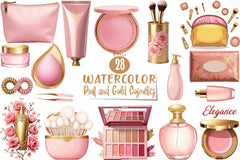 Pink Gold Cosmetics Clipart Bundle 1 - CraftNest - Digital Crafting and Art