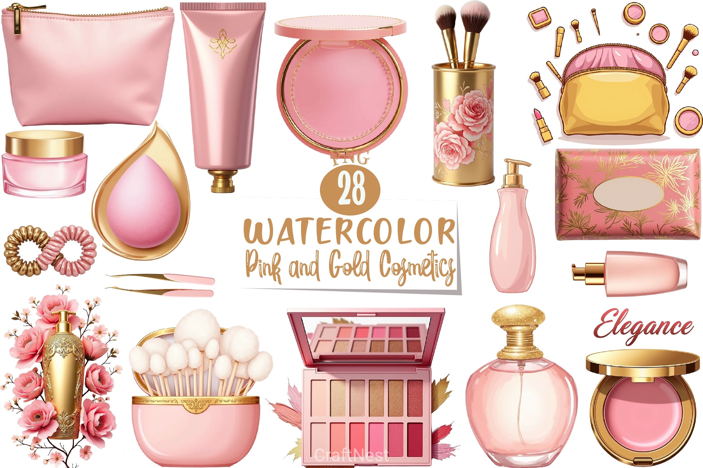 Pink Gold Cosmetics Clipart Bundle 1 - CraftNest - Digital Crafting and Art