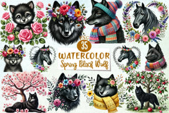 Spring Black Wolf Clipart Bundle 3 - CraftNest - Digital Crafting and Art