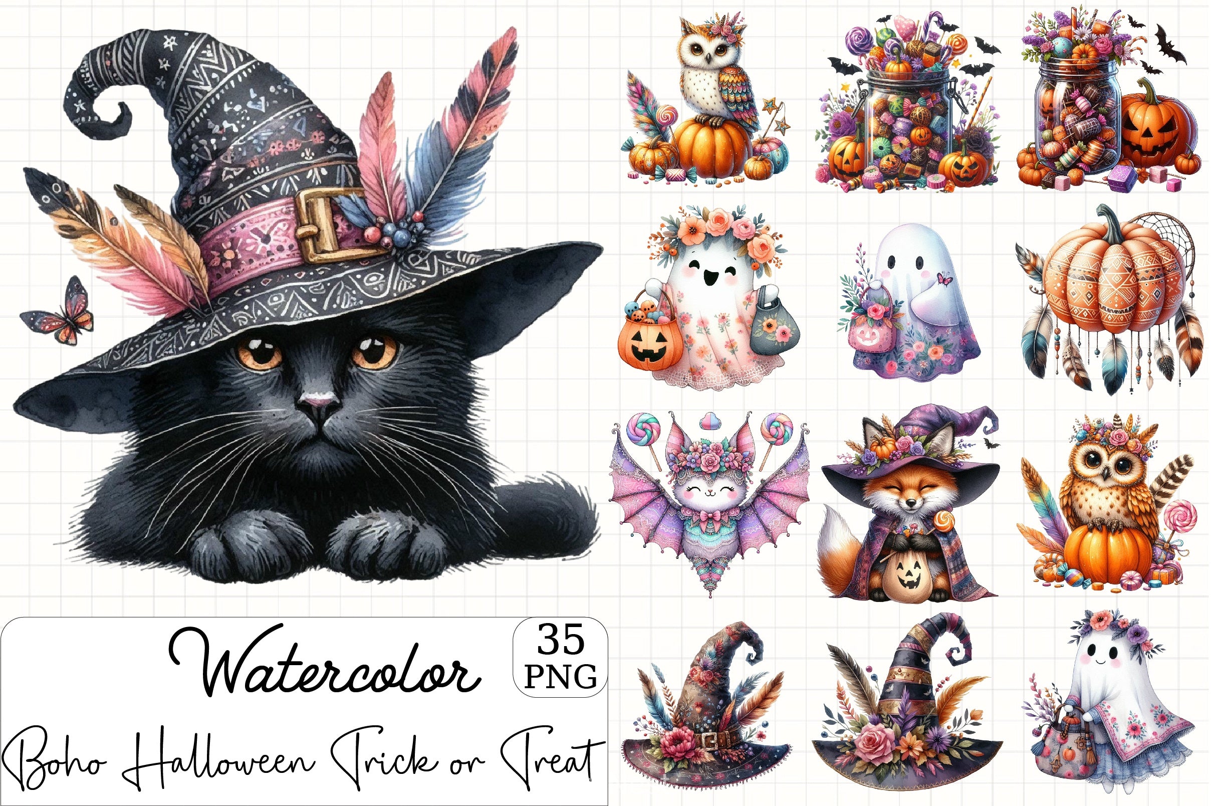 Boho Halloween Clipart Bundle - CraftNest - Digital Crafting and Art