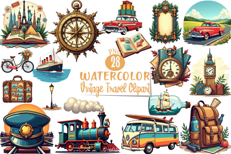 Vintage Travel Clipart Bundle 4 - CraftNest - Digital Crafting and Art