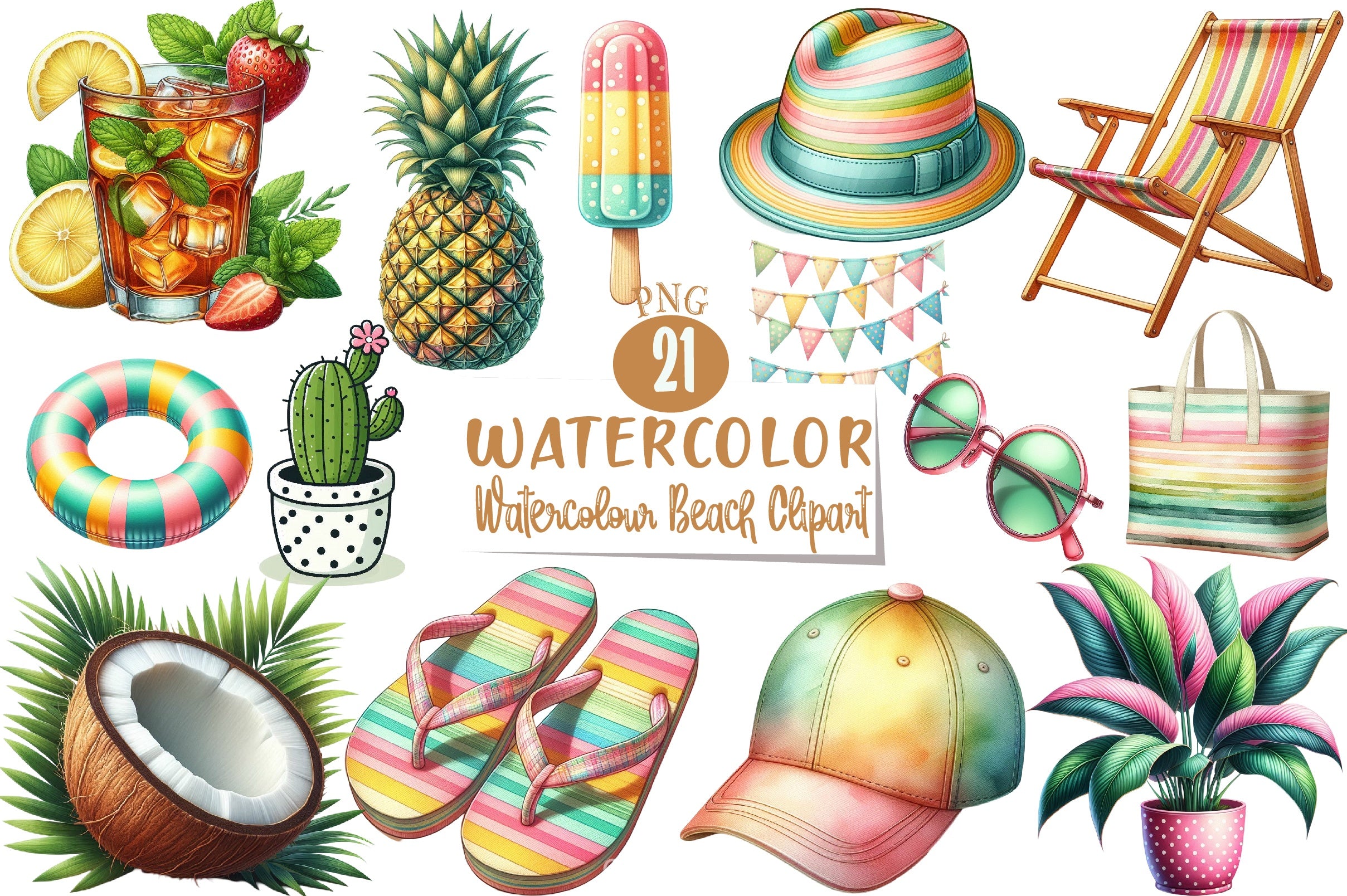 Watercolour Beach Clipart Bundle - CraftNest - Digital Crafting and Art