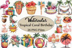 Tropical Coral Birthday Clipart Bundle - CraftNest - Digital Crafting and Art