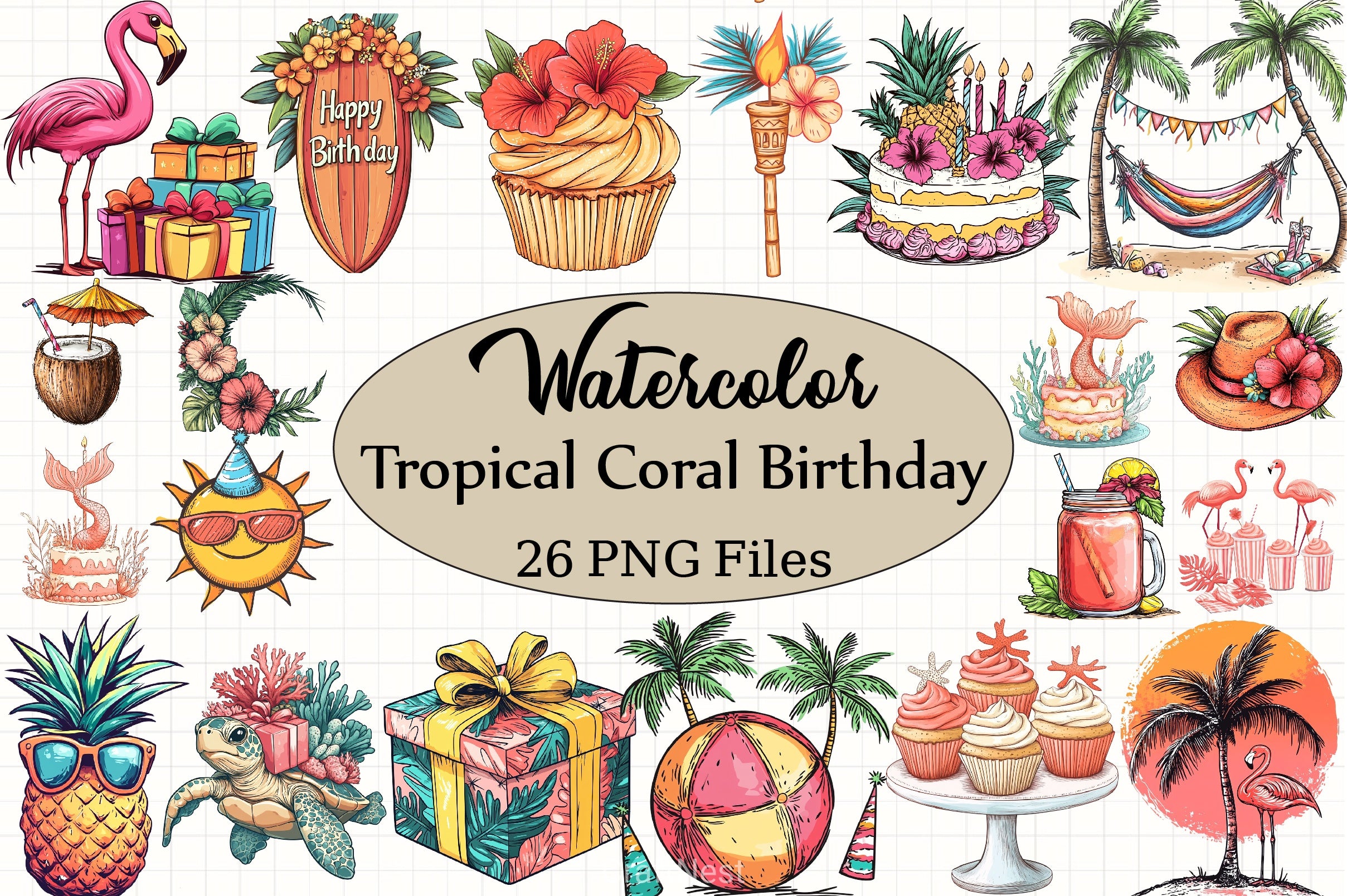 Tropical Coral Birthday Clipart Bundle - CraftNest - Digital Crafting and Art