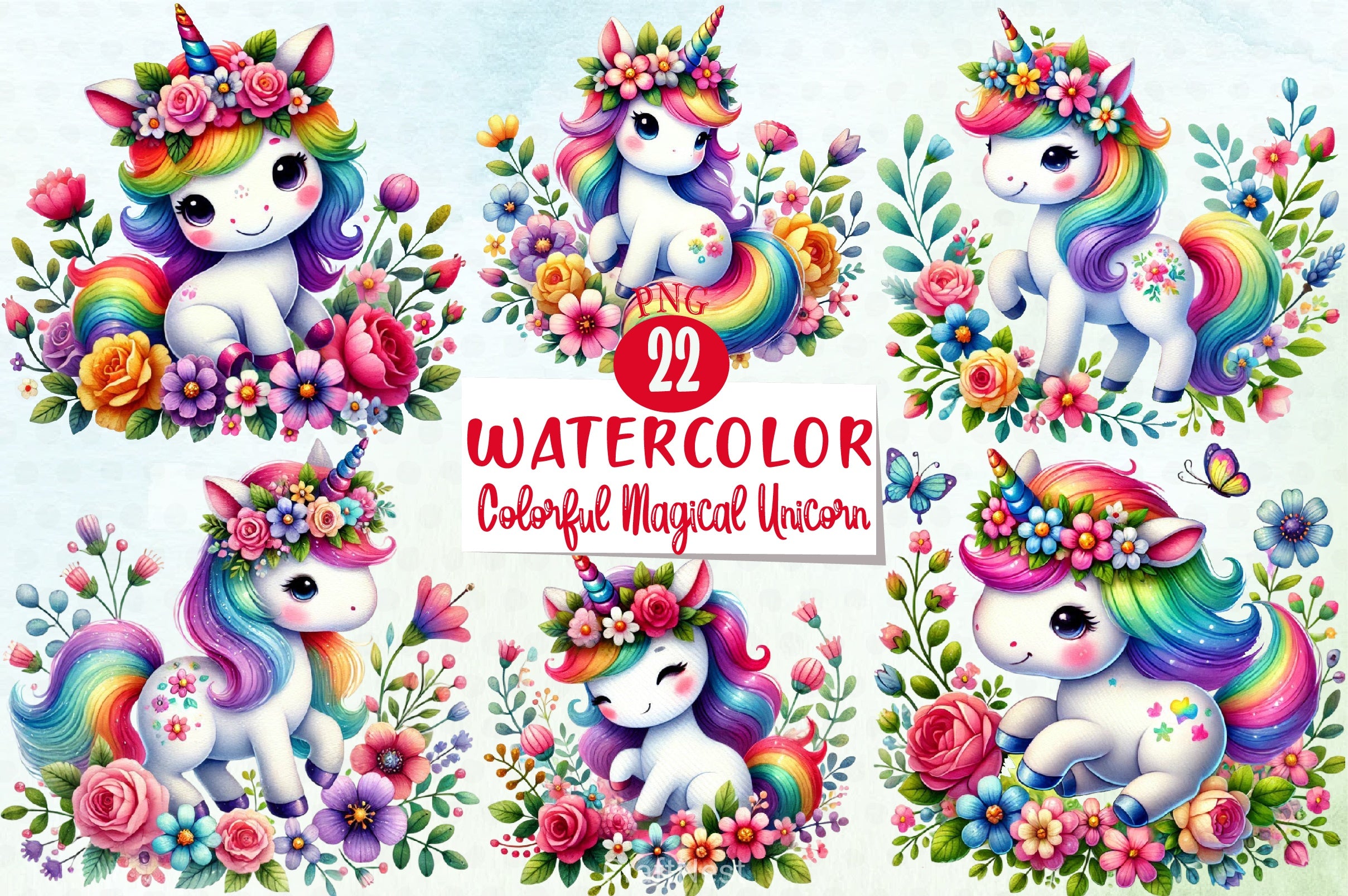 Colorful Magical Unicorn Clipart Bundle - CraftNest - Digital Crafting and Art