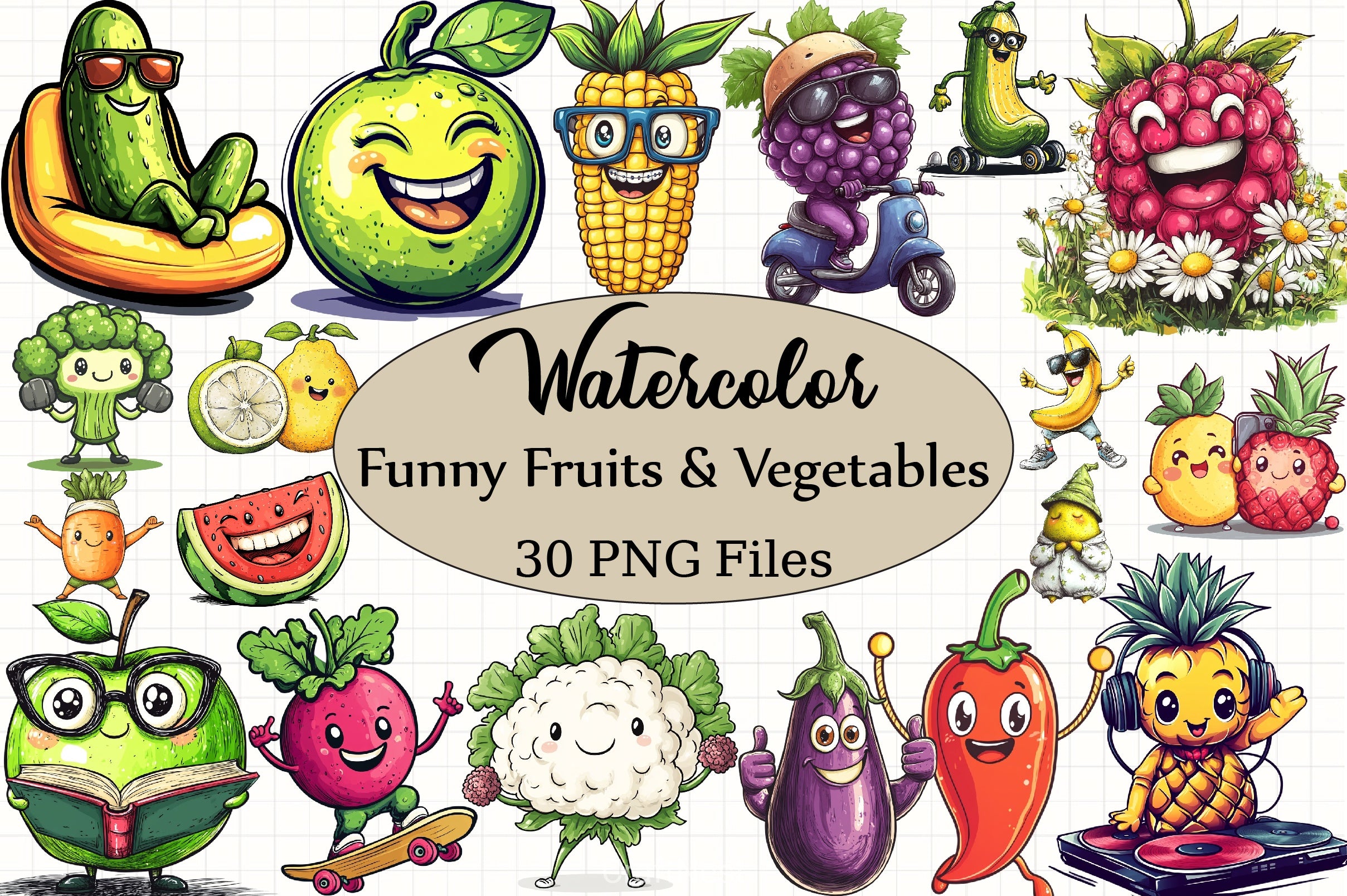 Funny Fruits & Veggies Clipart Bundle - CraftNest - Digital Crafting and Art