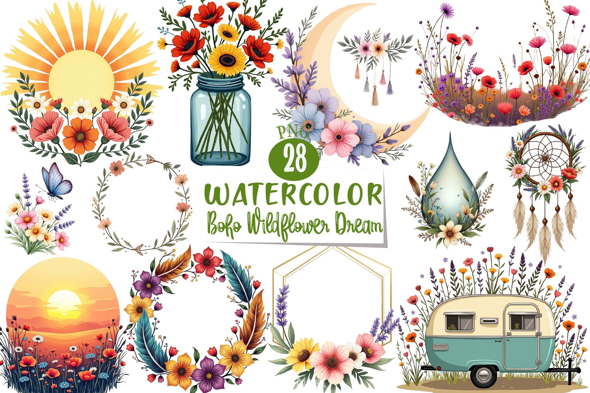 Boho Wildflower Dream Clipart Bundle - CraftNest - Digital Crafting and Art