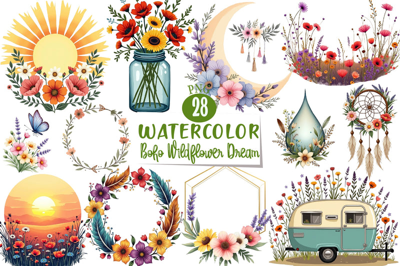 Boho Wildflower Dream Clipart Bundle - CraftNest - Digital Crafting and Art