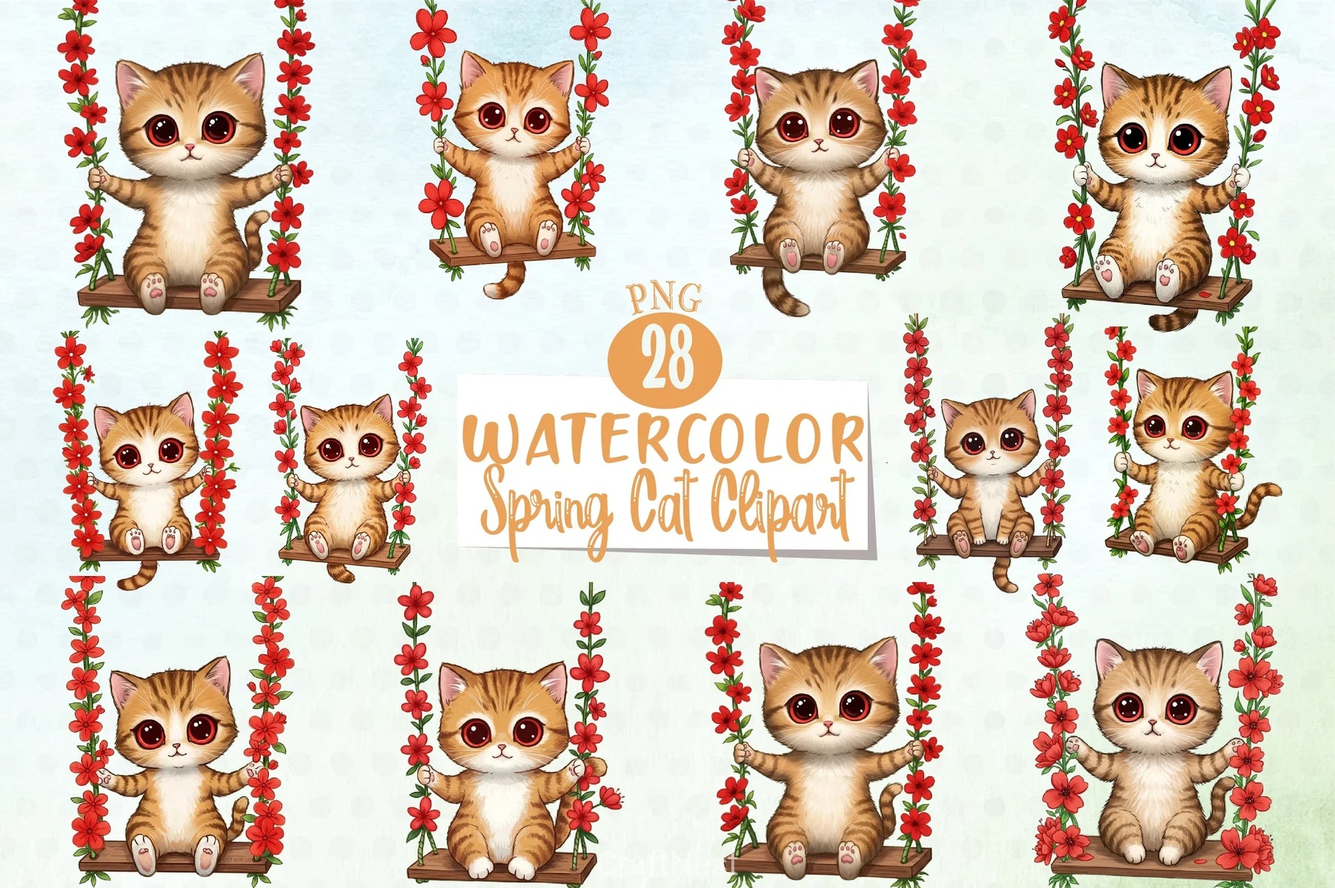 Spring Cat Clipart Bundle 3 - CraftNest - Digital Crafting and Art