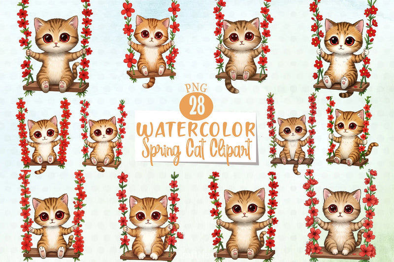 Spring Cat Clipart Bundle 3 - CraftNest - Digital Crafting and Art