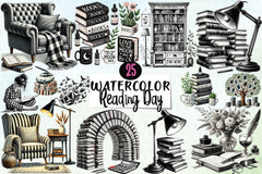 Black & White Reading Day Clipart Bundle - CraftNest - Digital Crafting and Art