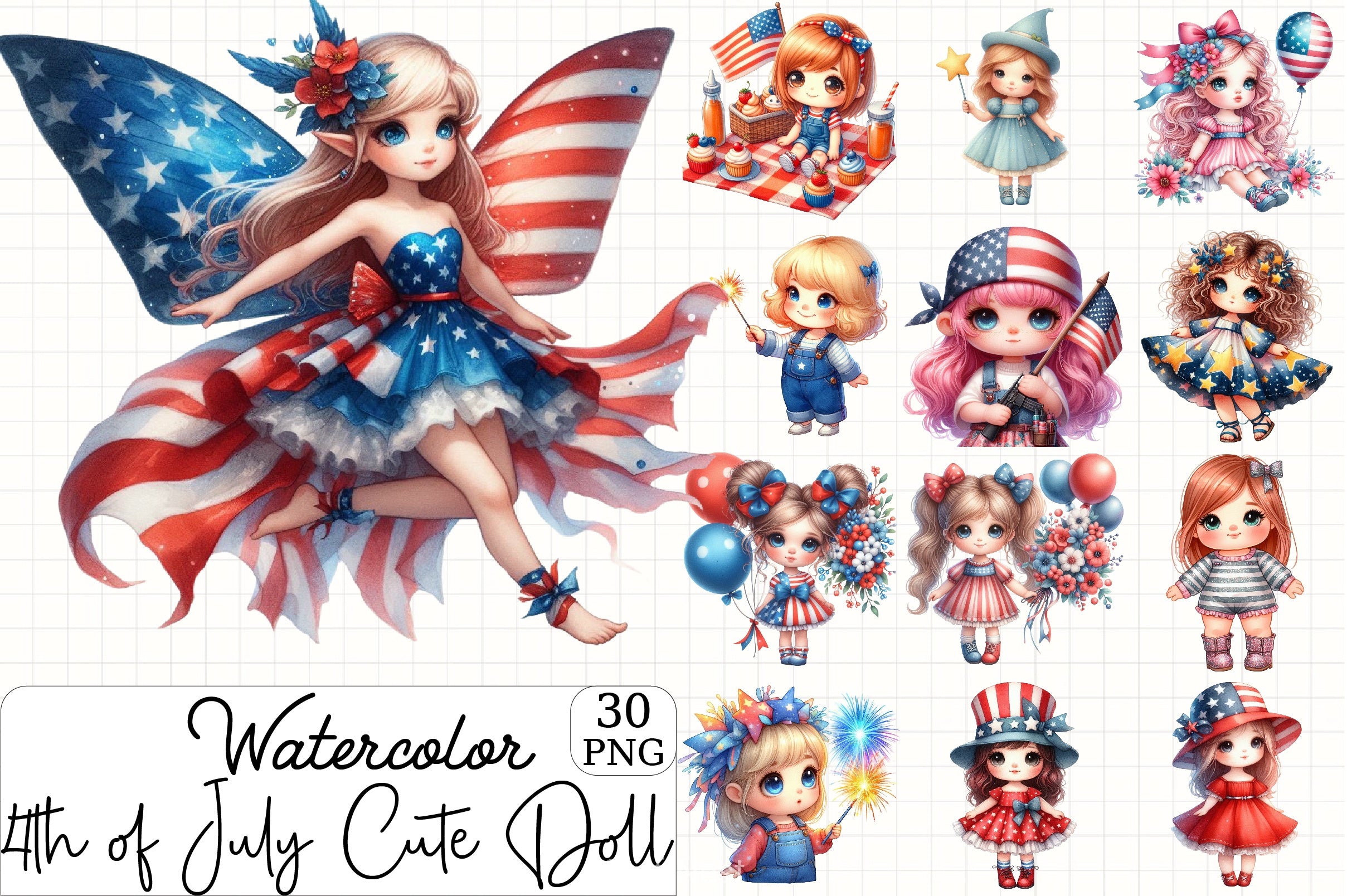 4th of July Doll Clipart Bundle - CraftNest - Digital Crafting and Art