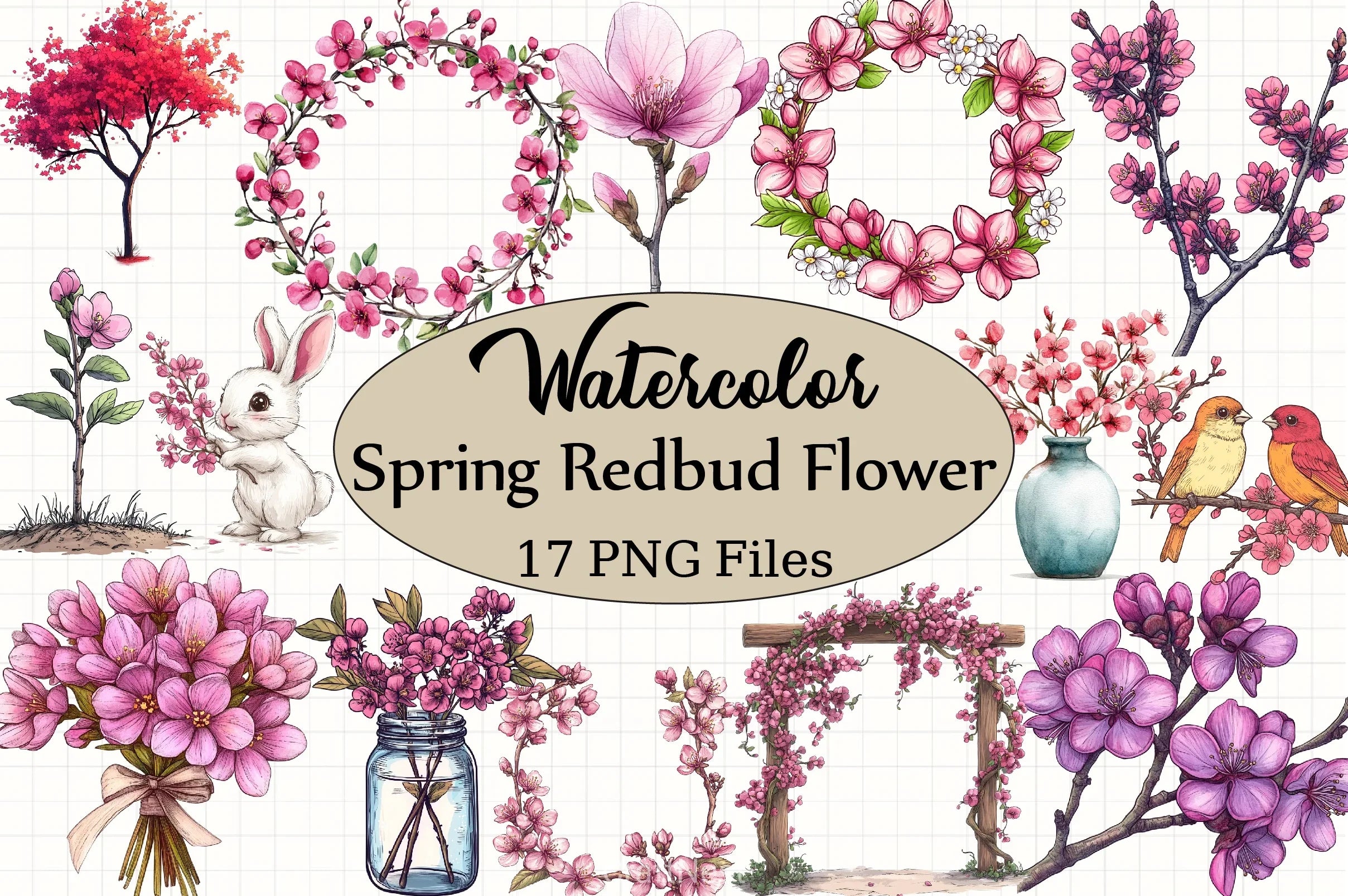 Spring Redbud Flower Clipart Bundle 4 - CraftNest - Digital Crafting and Art