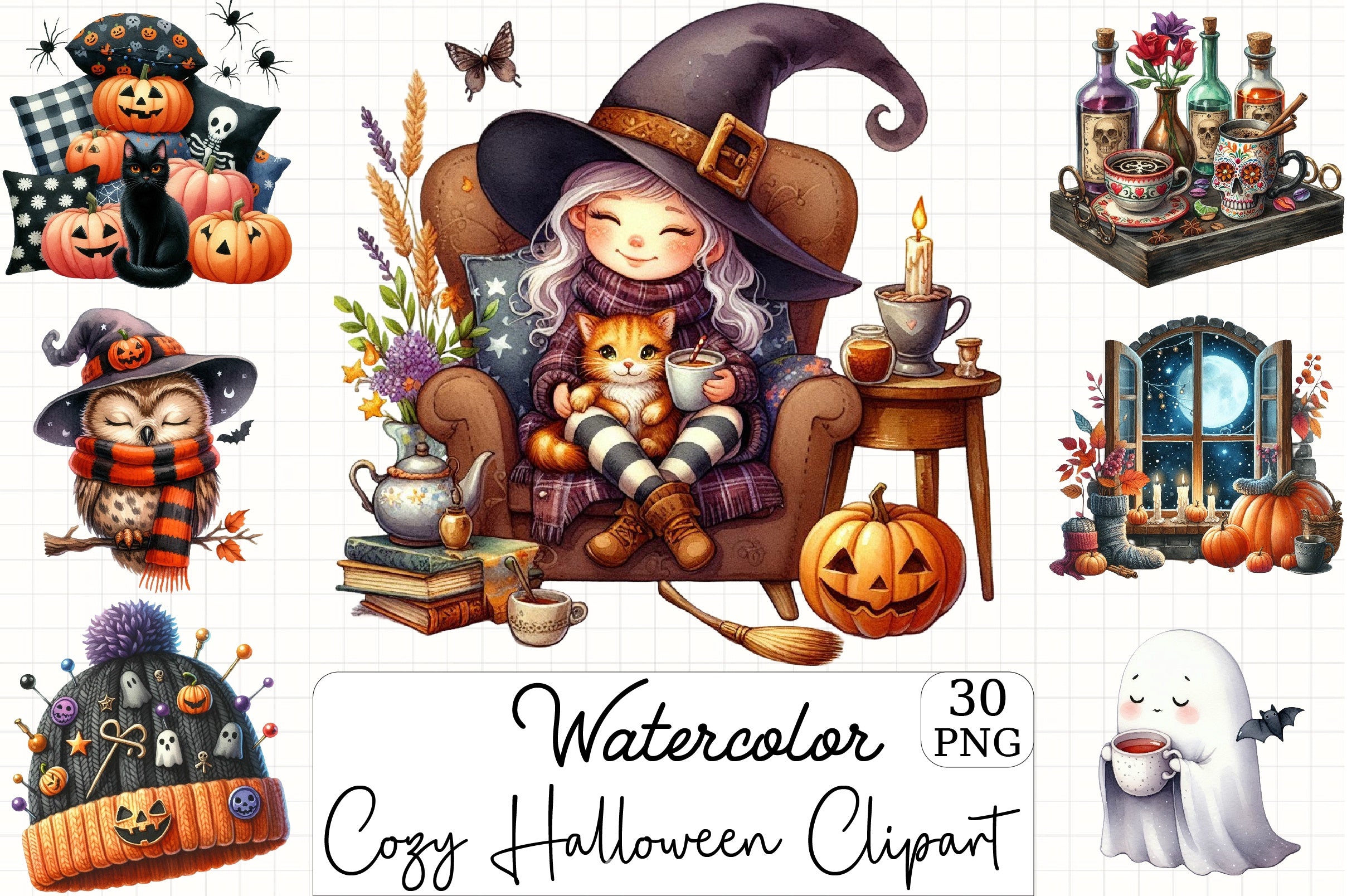 Cozy Halloween Clipart Bundle 2 - CraftNest - Digital Crafting and Art
