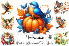 Positive Whimsical Fall Birds Clipart Bundle - CraftNest - Digital Crafting and Art