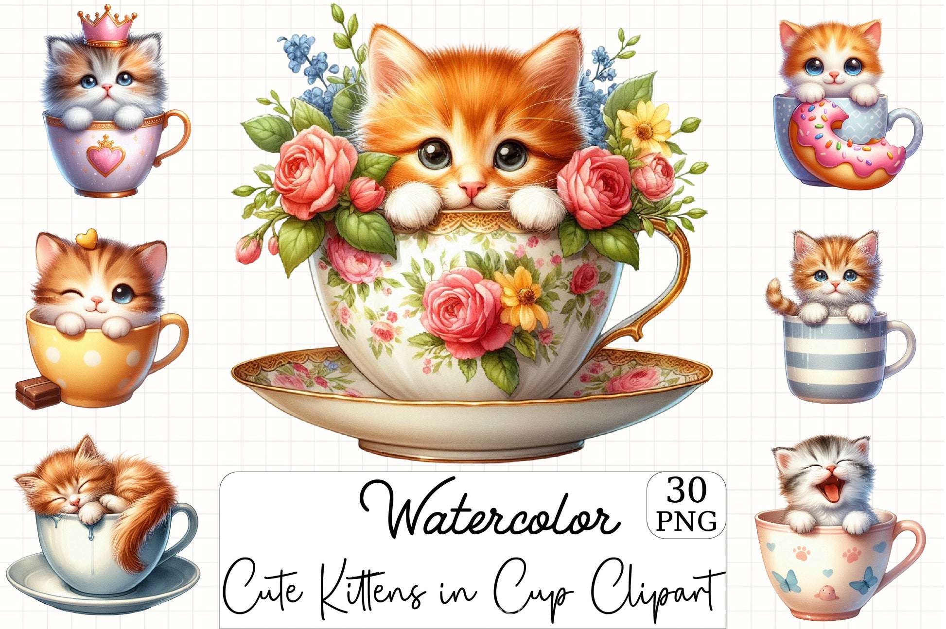 Cute Kittens in Cup Clipart Bundle - CraftNest - Digital Crafting and Art