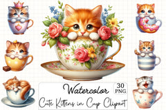 Cute Kittens in Cup Clipart Bundle - CraftNest - Digital Crafting and Art