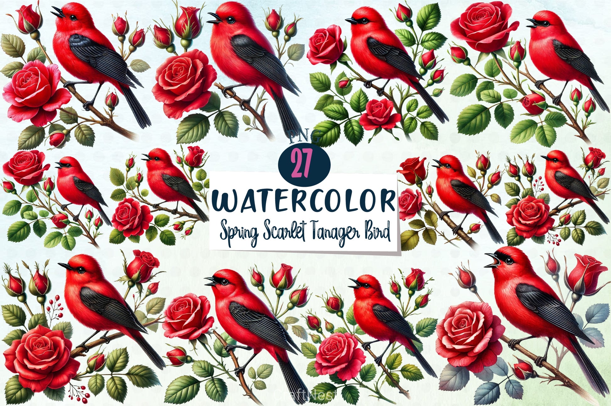 Spring Scarlet Tanager Clipart Bundle - CraftNest - Digital Crafting and Art