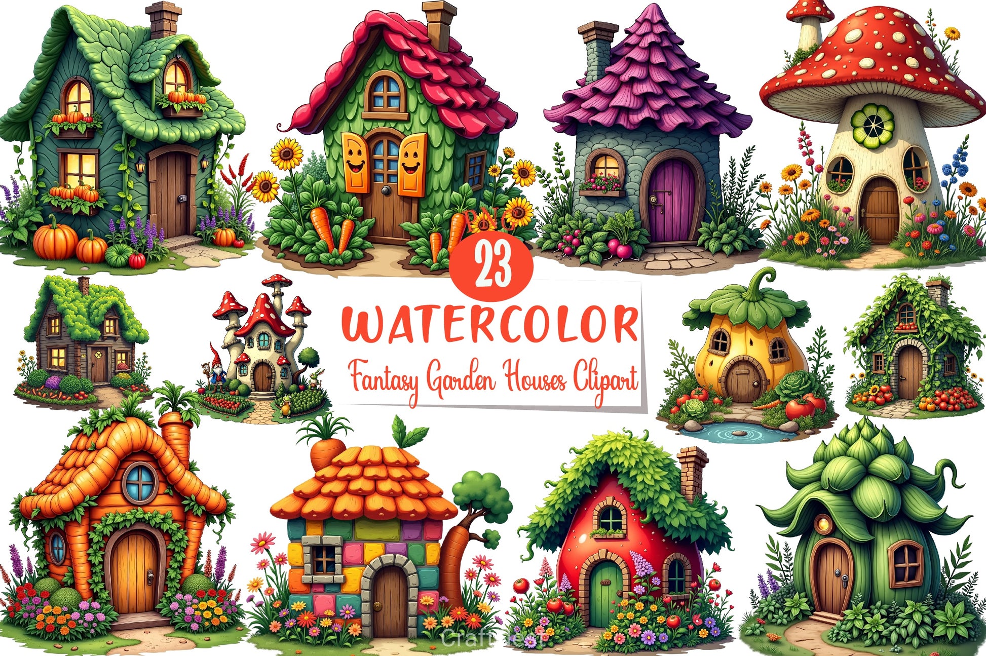 Fantasy Garden Houses Clipart Bundle - CraftNest - Digital Crafting and Art