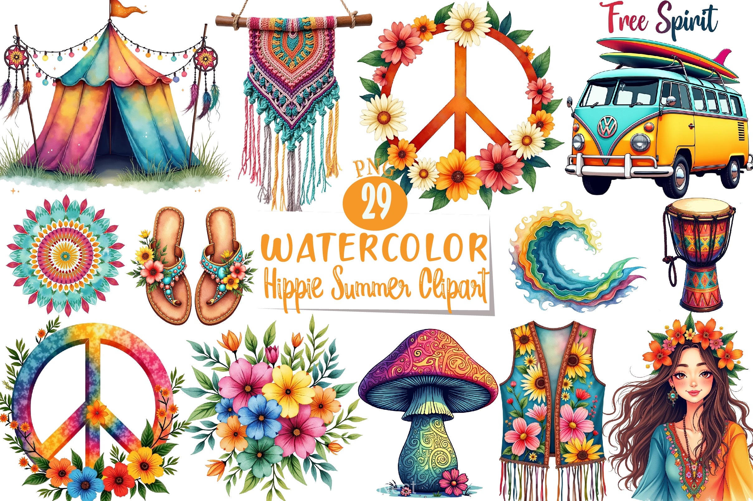 Hippie Summer Clipart Bundle 13 - CraftNest - Digital Crafting and Art