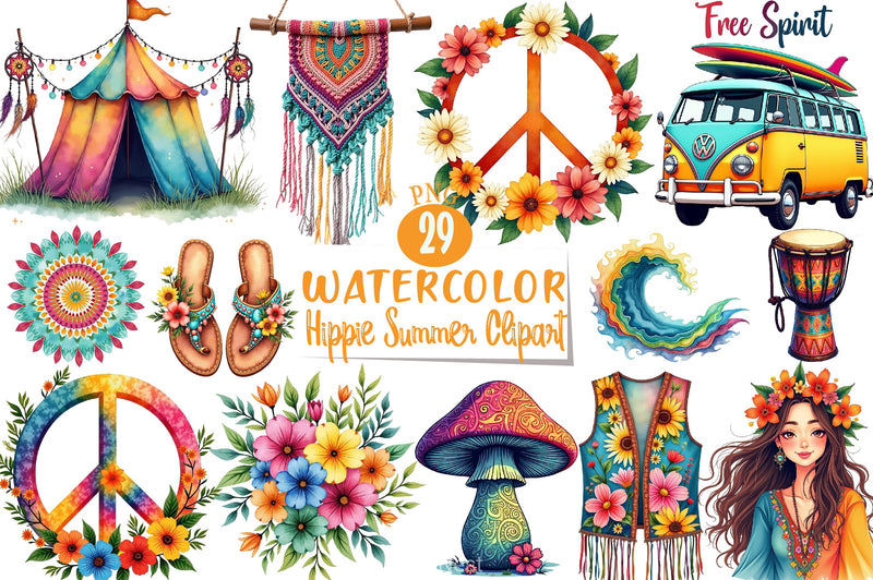Hippie Summer Clipart Bundle 13 - CraftNest - Digital Crafting and Art