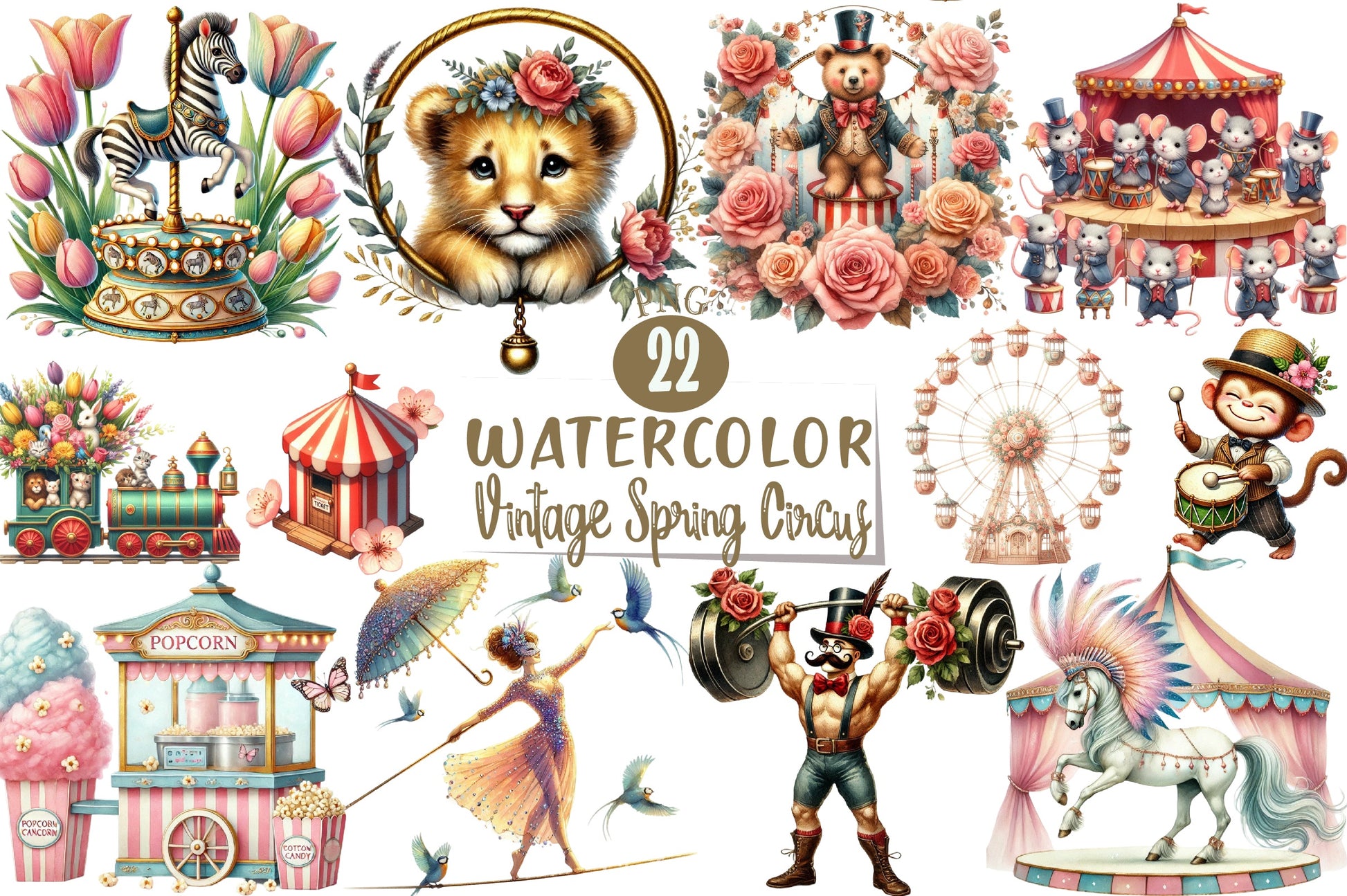 Vintage Spring Circus Clipart Bundle - CraftNest - Digital Crafting and Art