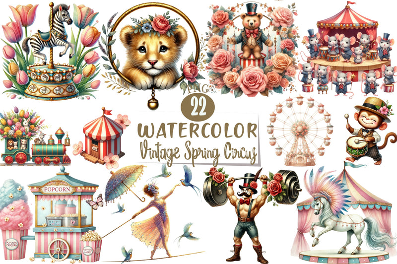 Vintage Spring Circus Clipart Bundle - CraftNest - Digital Crafting and Art