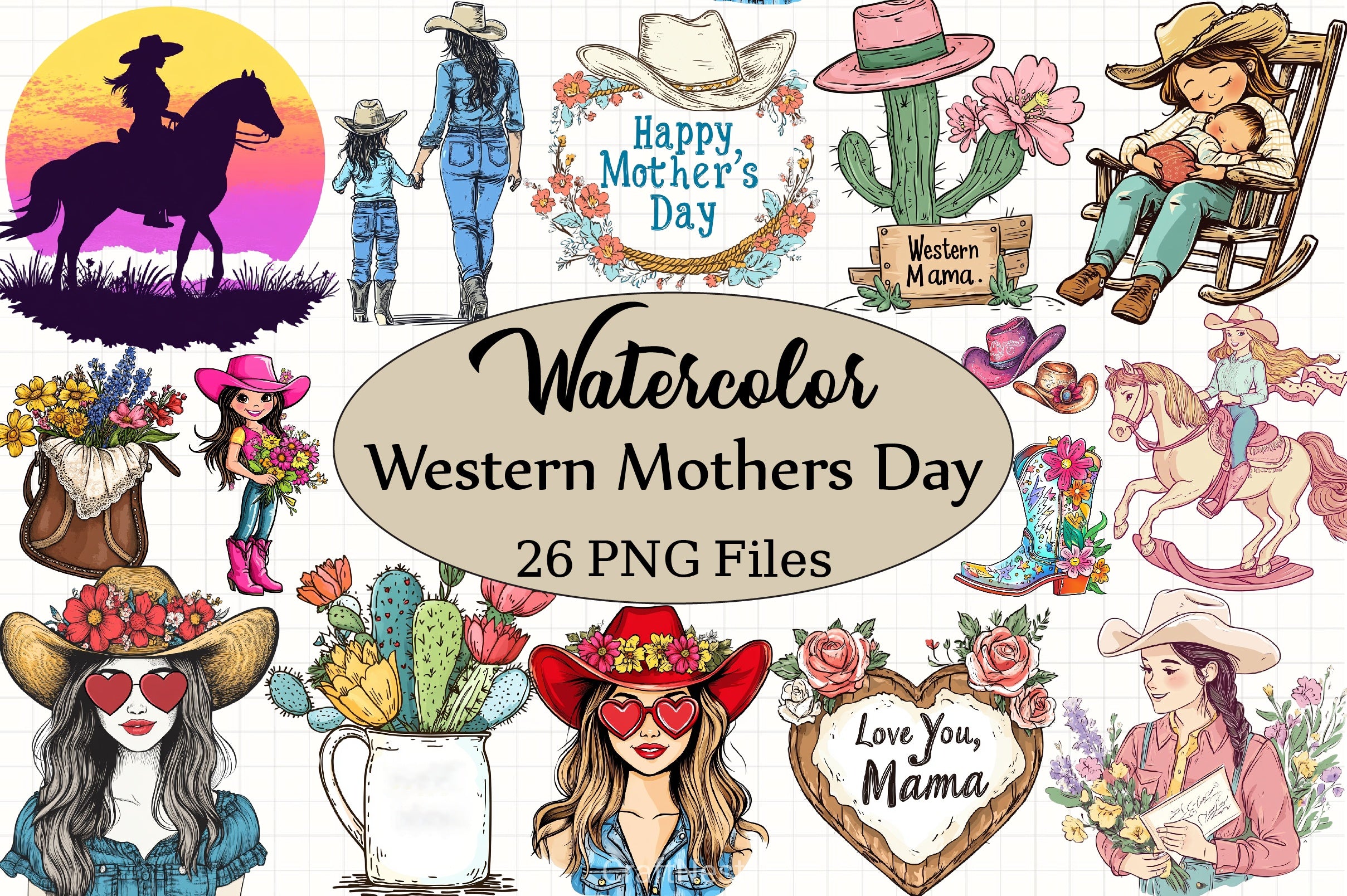 Western Mothers Day Cowgirl Clipart Bundle - CraftNest - Digital Crafting and Art