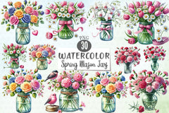 Spring Mason Jars Clipart Bundle - CraftNest - Digital Crafting and Art