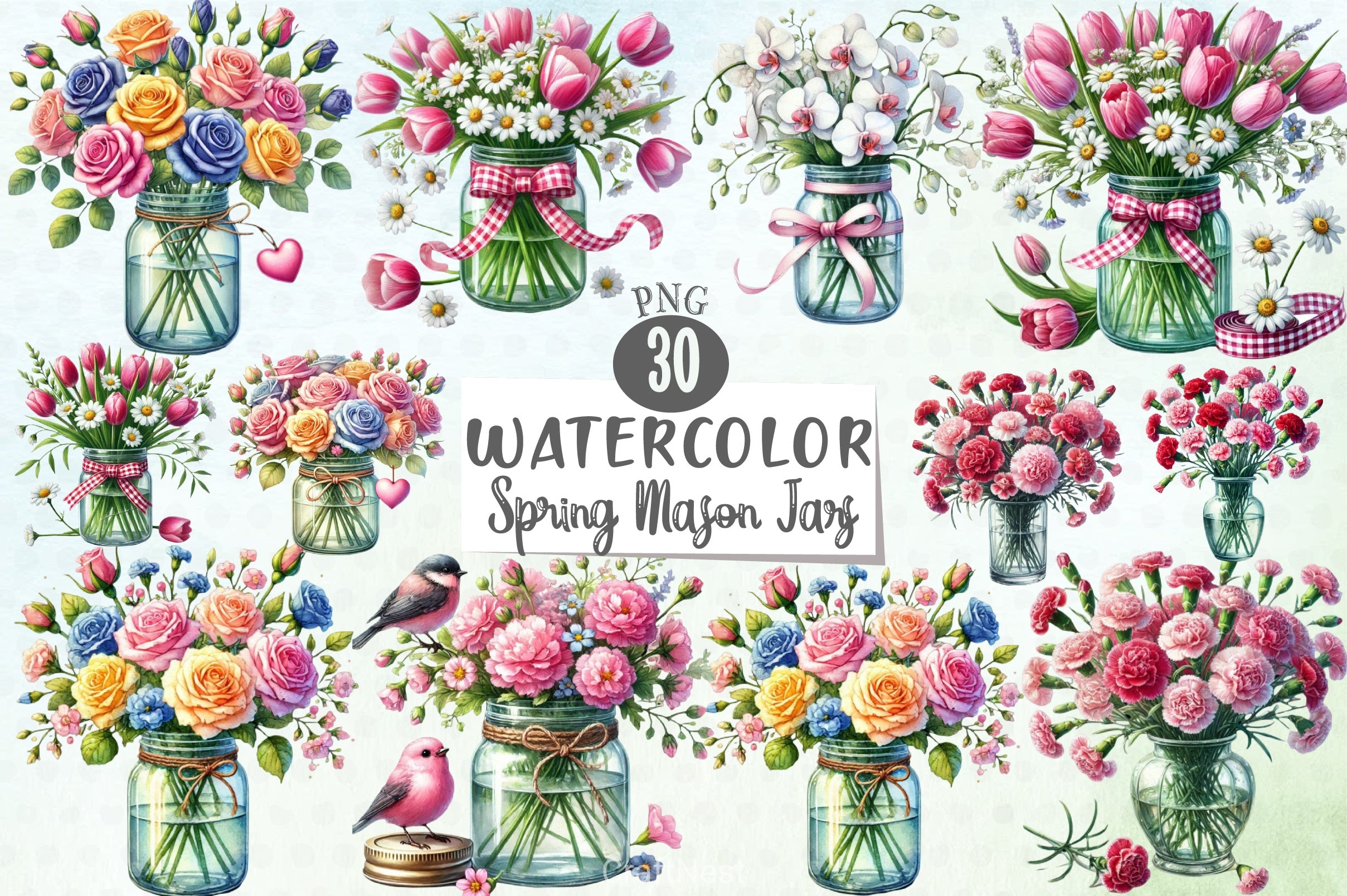 Spring Mason Jars Clipart Bundle - CraftNest - Digital Crafting and Art