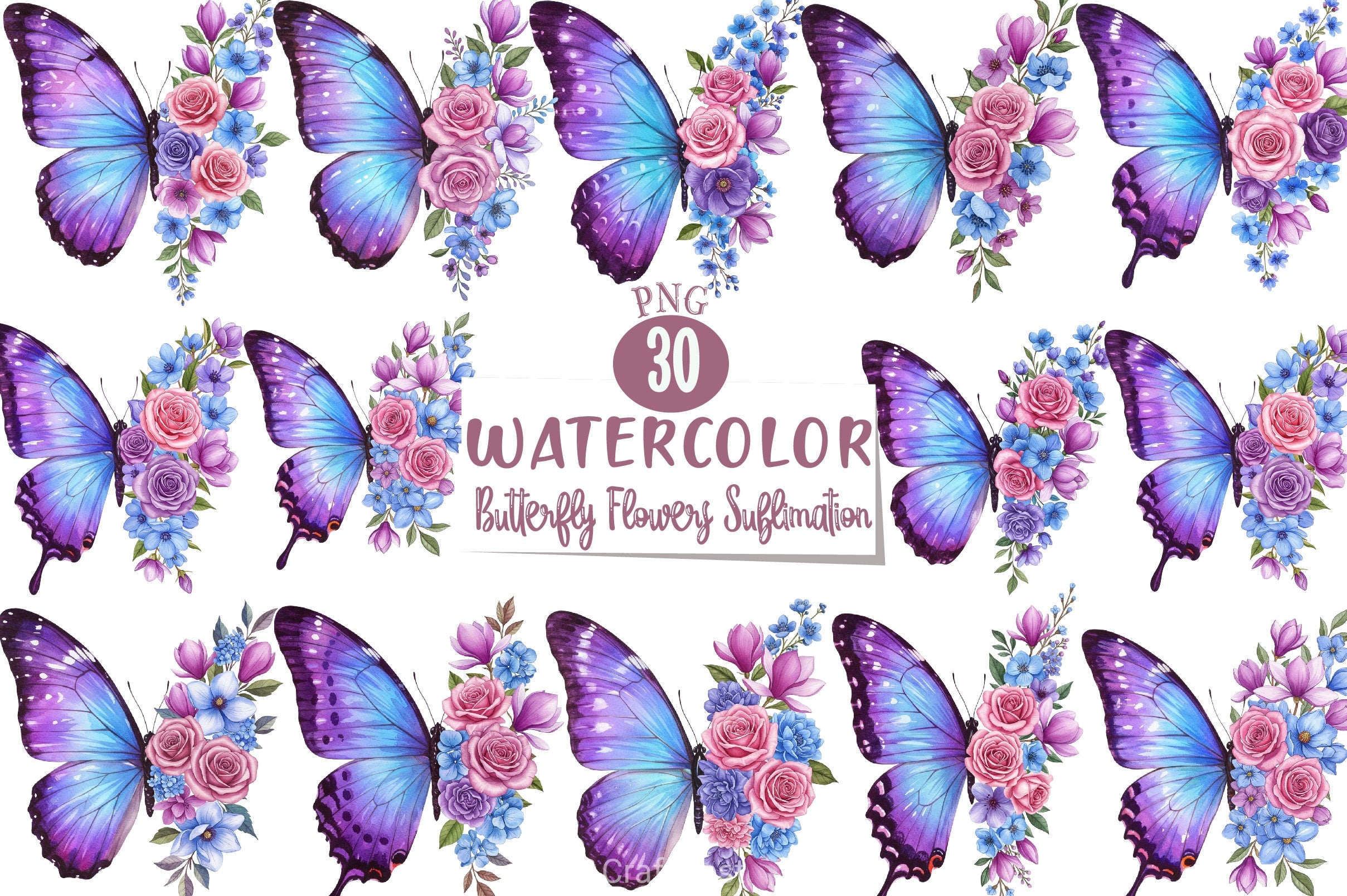 Butterfly Flowers Clipart Bundle 9 - CraftNest - Digital Crafting and Art