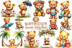 Summer Teddy Bear Clipart Bundle 2 - CraftNest - Digital Crafting and Art