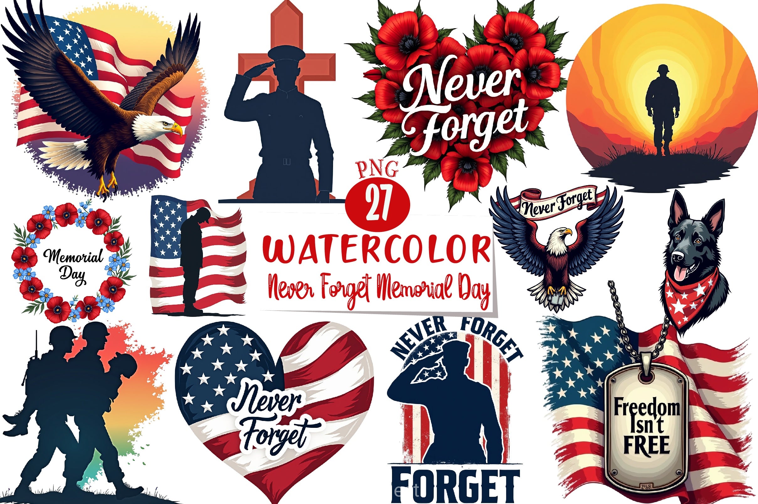 Never Forget Memorial Day Clipart Bundle - CraftNest - Digital Crafting and Art