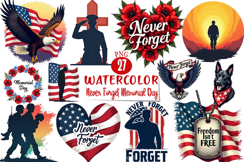 Never Forget Memorial Day Clipart Bundle - CraftNest - Digital Crafting and Art