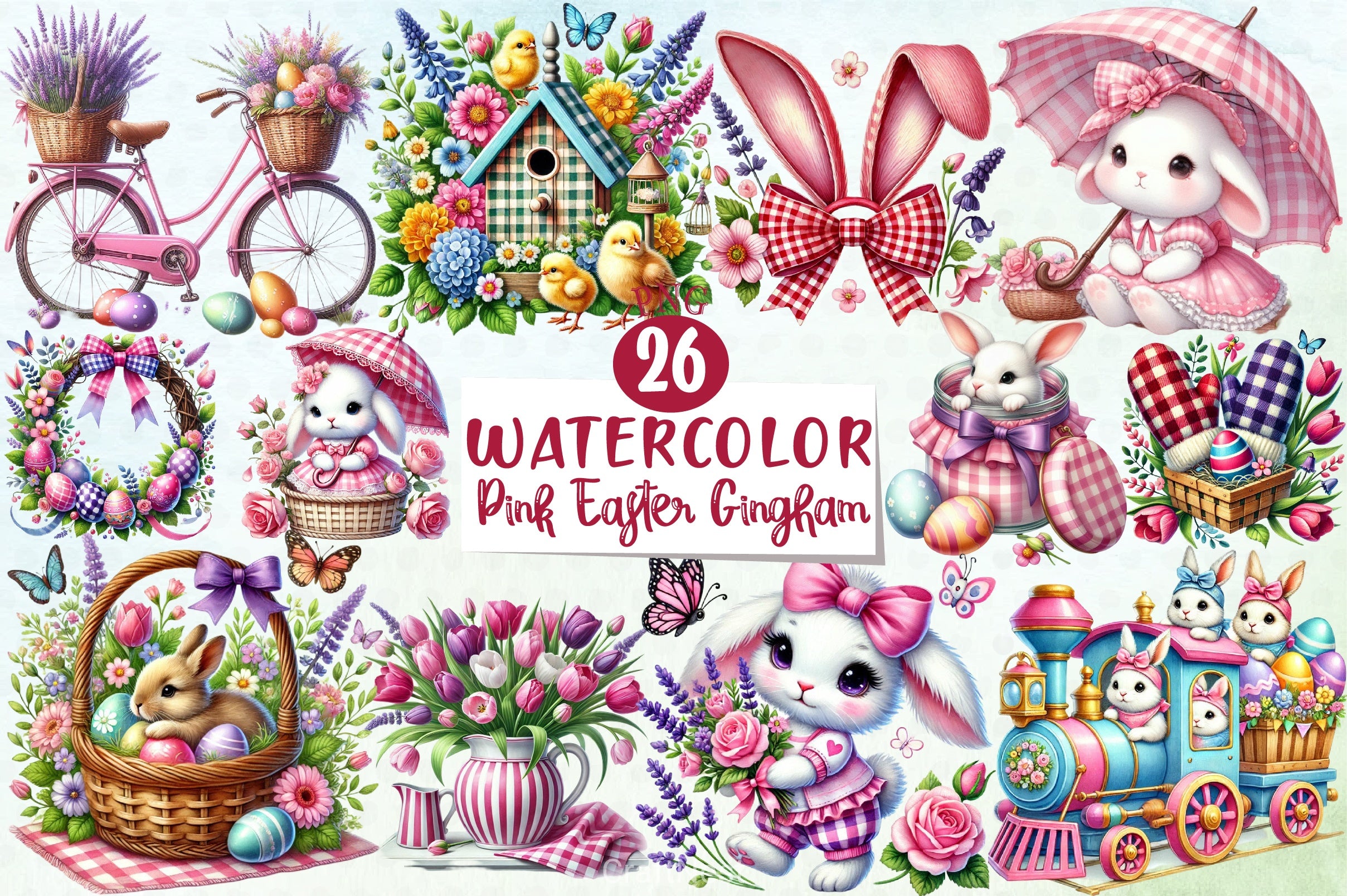 Pink Easter Gingham Clipart Bundle - CraftNest - Digital Crafting and Art