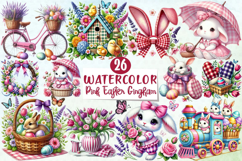 Pink Easter Gingham Clipart Bundle - CraftNest - Digital Crafting and Art
