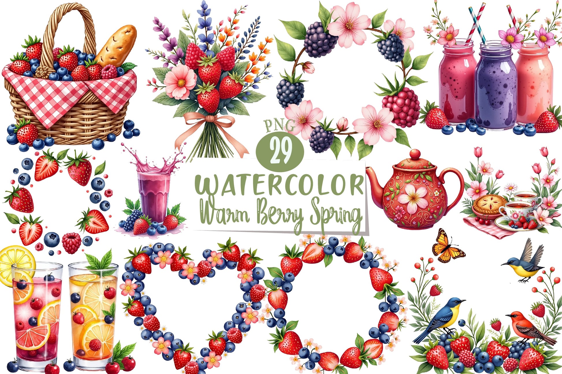 Warm Berry Spring Clipart Bundle 1 - CraftNest - Digital Crafting and Art