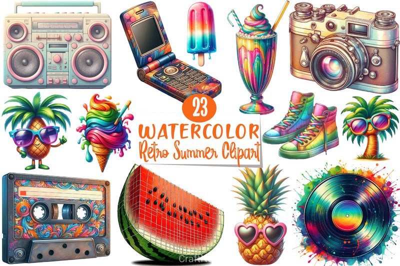 Retro Summer Clipart Bundle 4 - CraftNest - Digital Crafting and Art