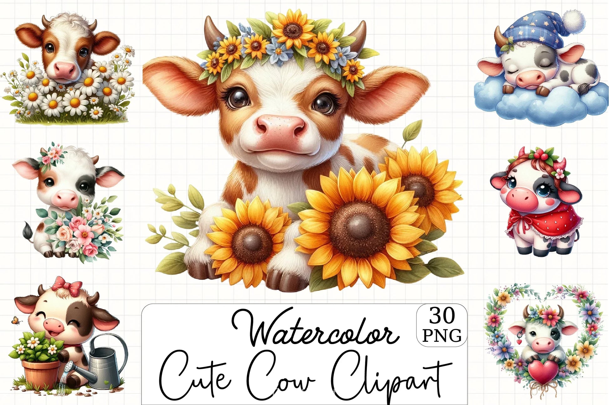 Cute Cow Clipart Bundle - CraftNest - Digital Crafting and Art