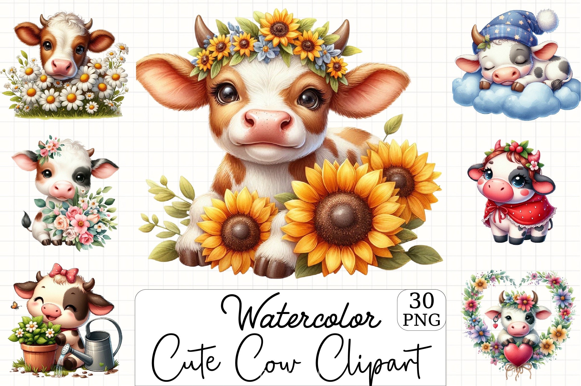 Cute Cow Clipart Bundle - CraftNest - Digital Crafting and Art
