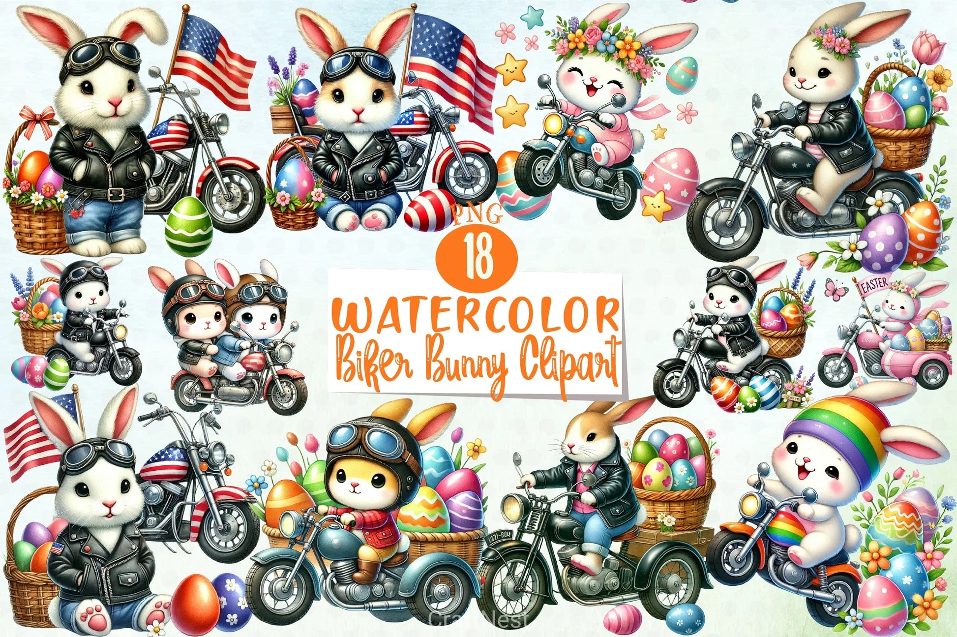 Easter Biker Bunny Clipart Bundle - CraftNest - Digital Crafting and Art