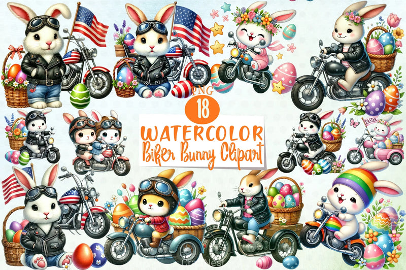 Easter Biker Bunny Clipart Bundle - CraftNest - Digital Crafting and Art