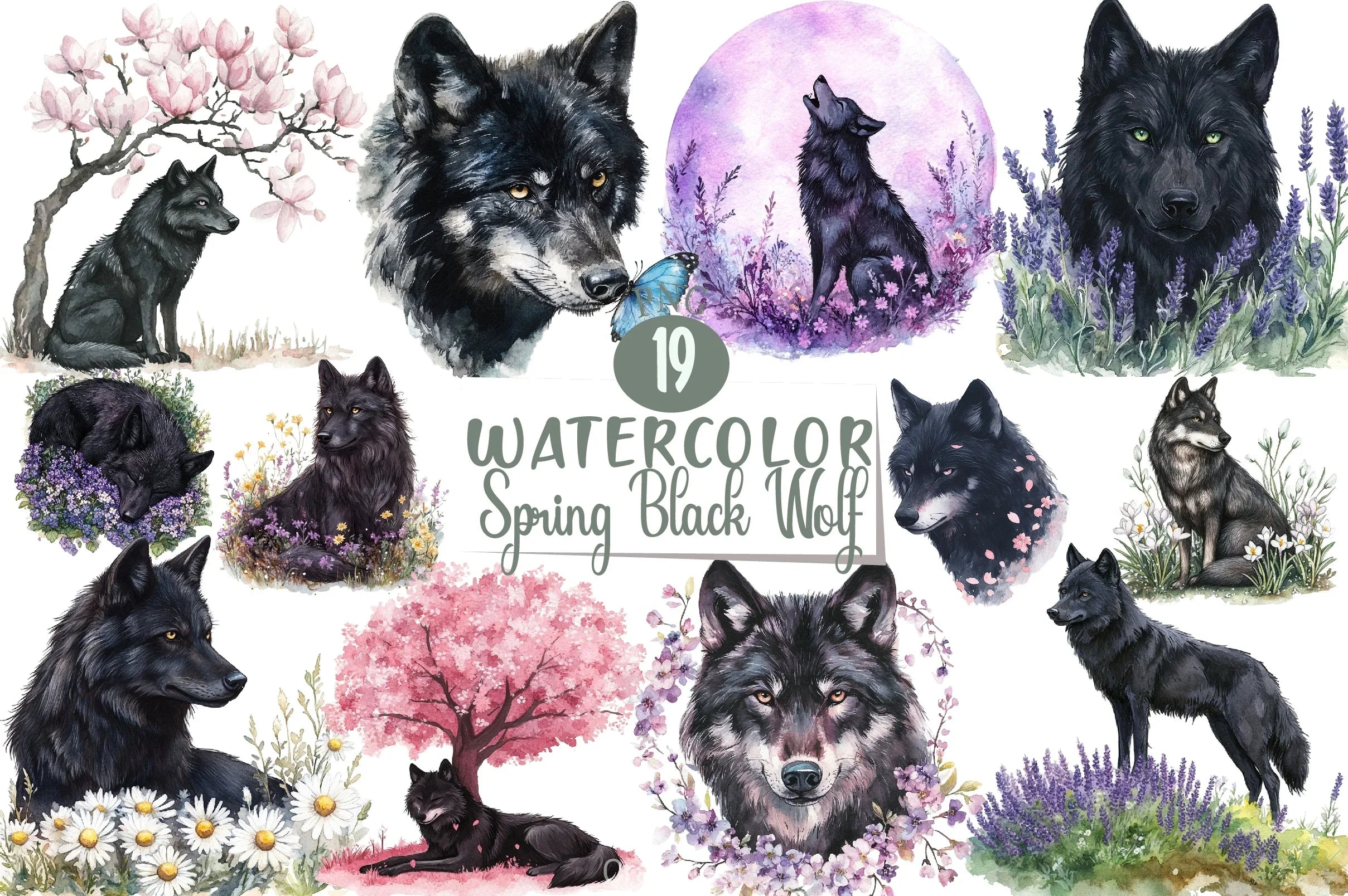 Spring Black Wolf Clipart Bundle - CraftNest - Digital Crafting and Art