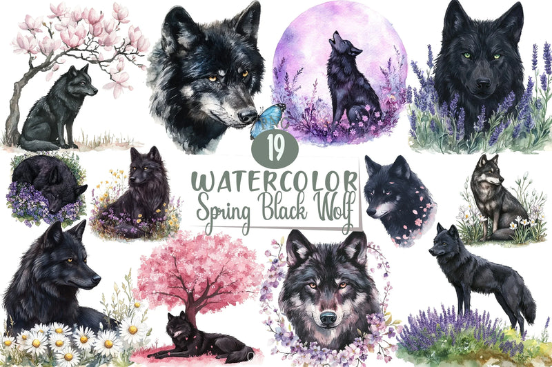 Spring Black Wolf Clipart Bundle - CraftNest - Digital Crafting and Art