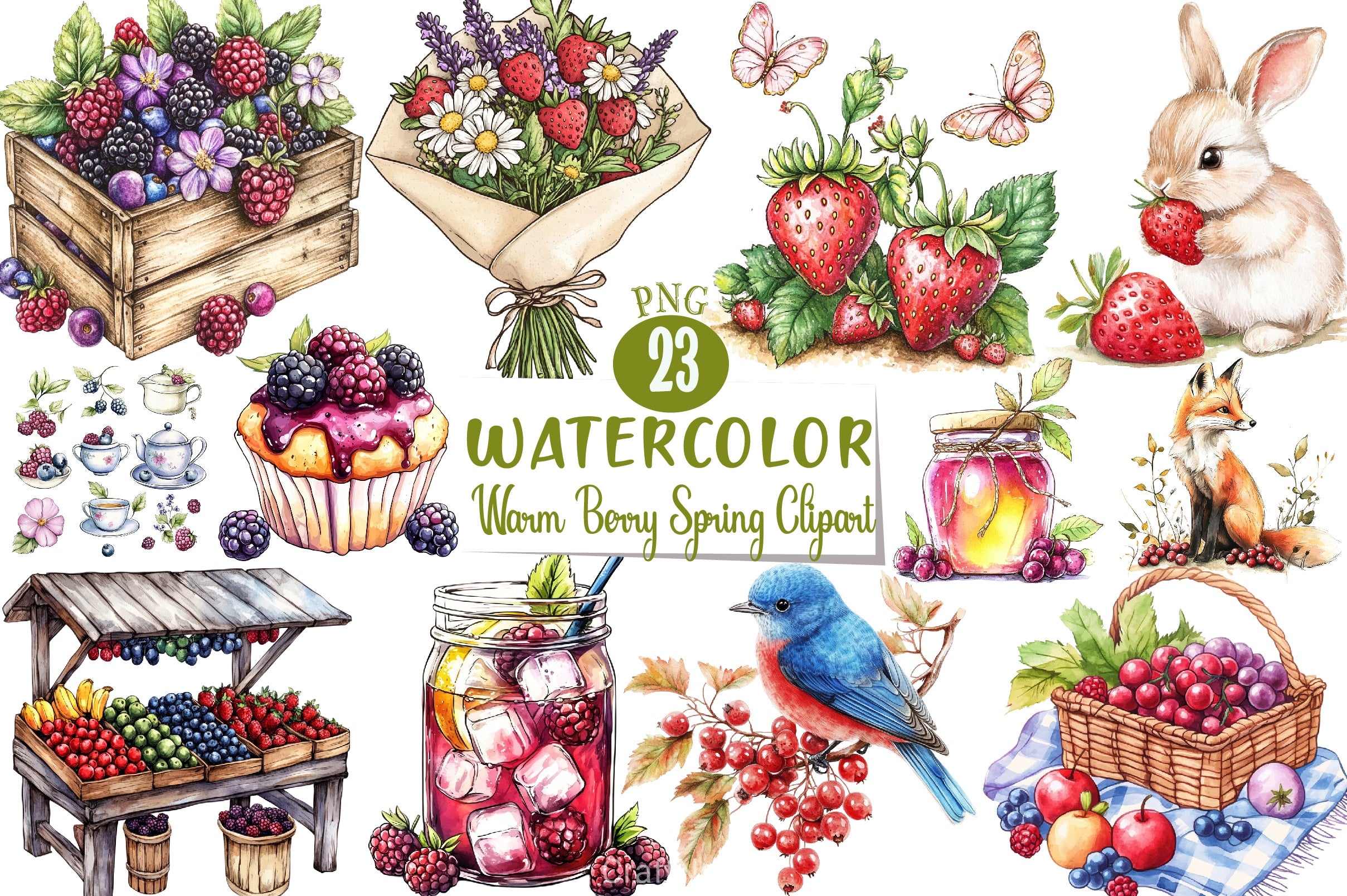 Warm Berry Spring Clipart Bundle 3 - CraftNest - Digital Crafting and Art