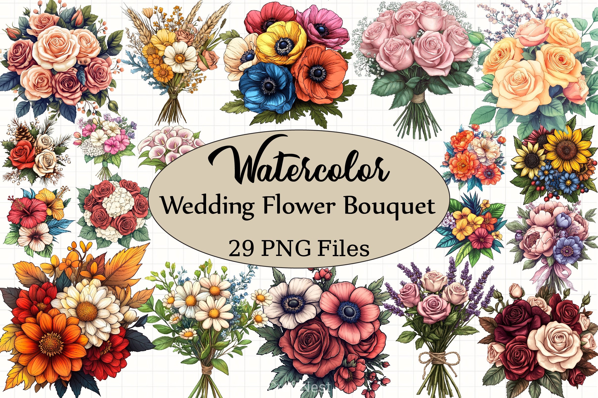 Wedding Flower Bouquet Clipart Bundle - CraftNest - Digital Crafting and Art