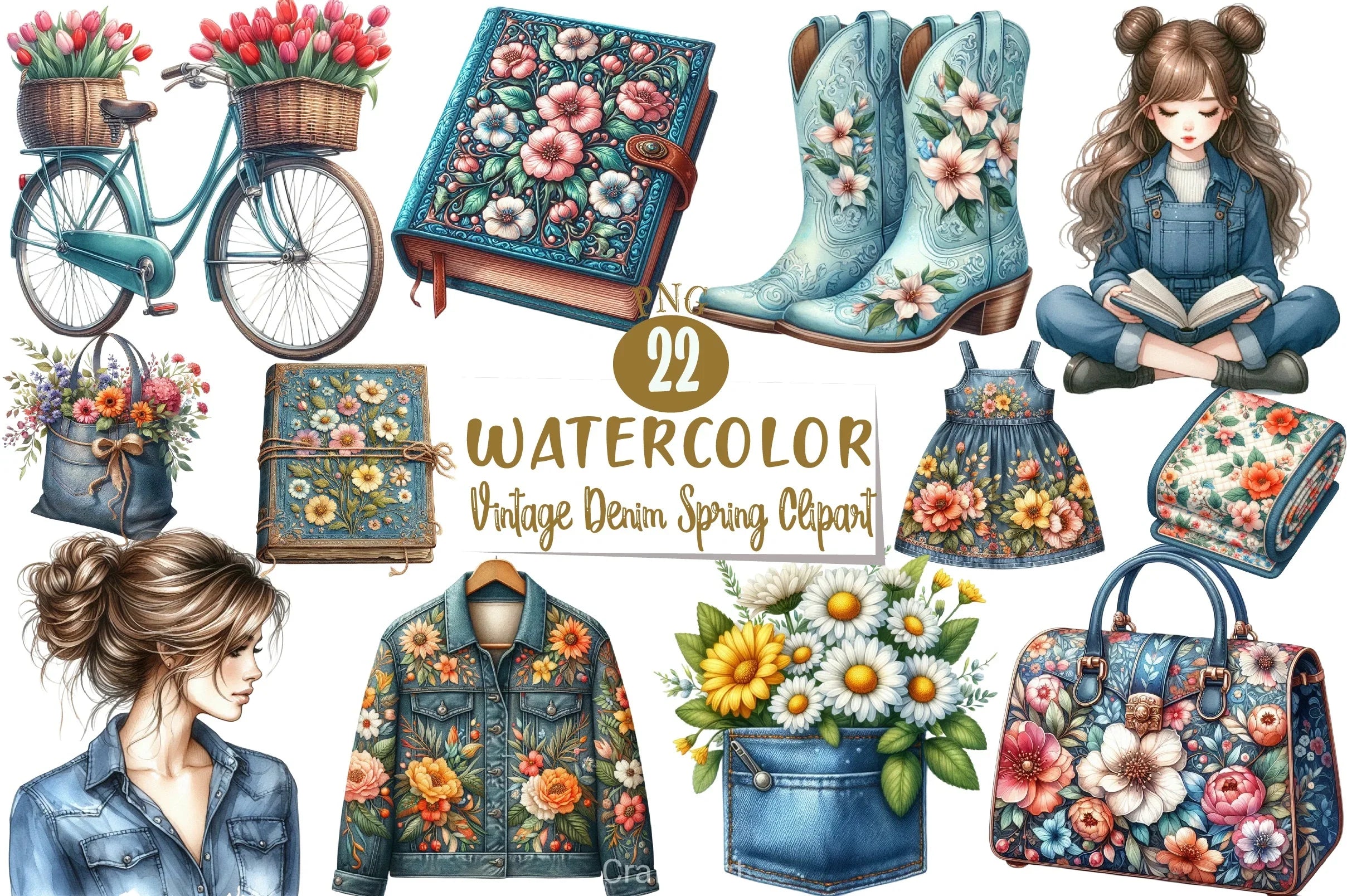 Vintage Denim Clipart Bundle - CraftNest - Digital Crafting and Art