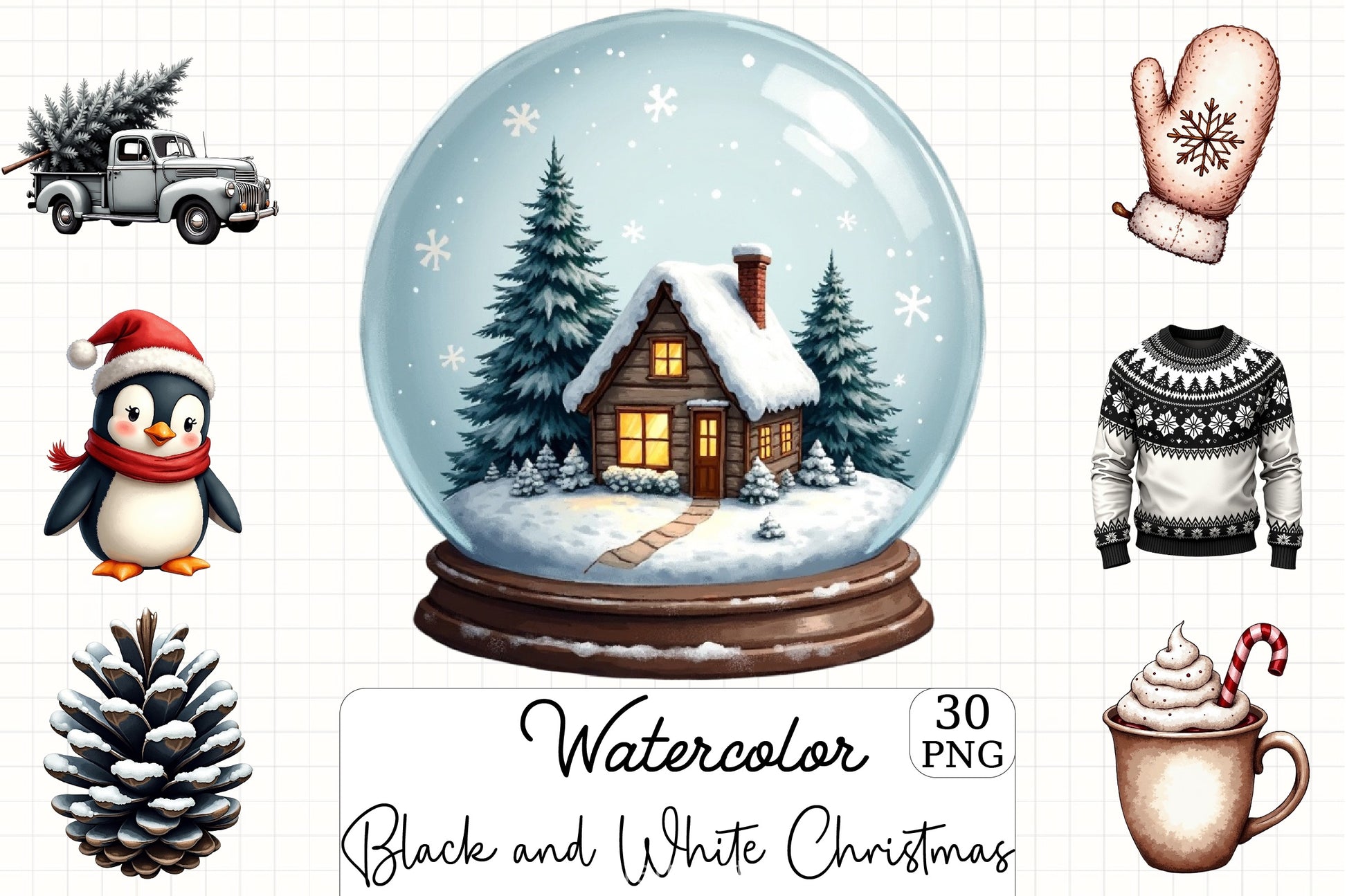 Black & White Christmas Clipart Bundle - CraftNest - Digital Crafting and Art